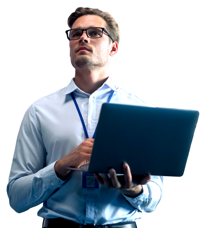 man holding clipboard helping hire